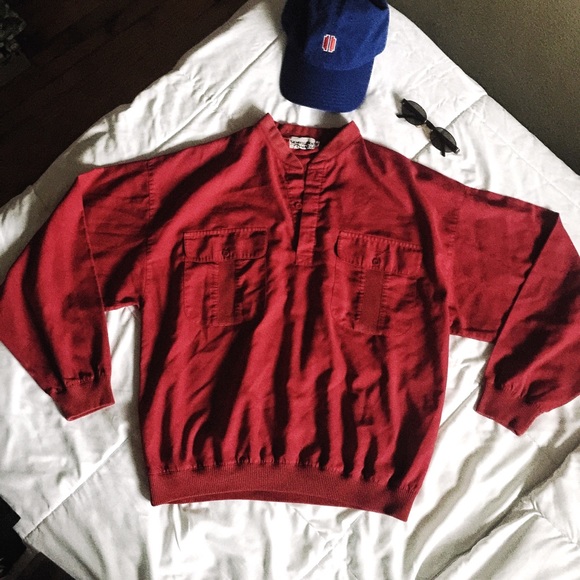 Members Only Sweaters - Vintage members only red ribbed linen sweatshirt